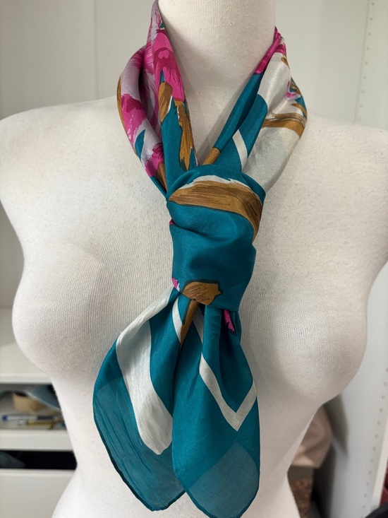 silk scarf Accessories - Silk Floral Teal & Pink Neck Scarf